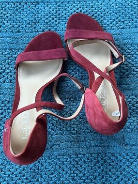 Lauren Ralph Lauren Burgundy Suede Strappy Heels